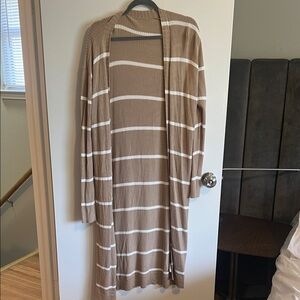 Striped Tan and White Women's Cardigan